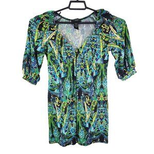 Women's Alyn Paige New York Multicolor Paisley Print Dress 3/4 Sleeves V-Neck S